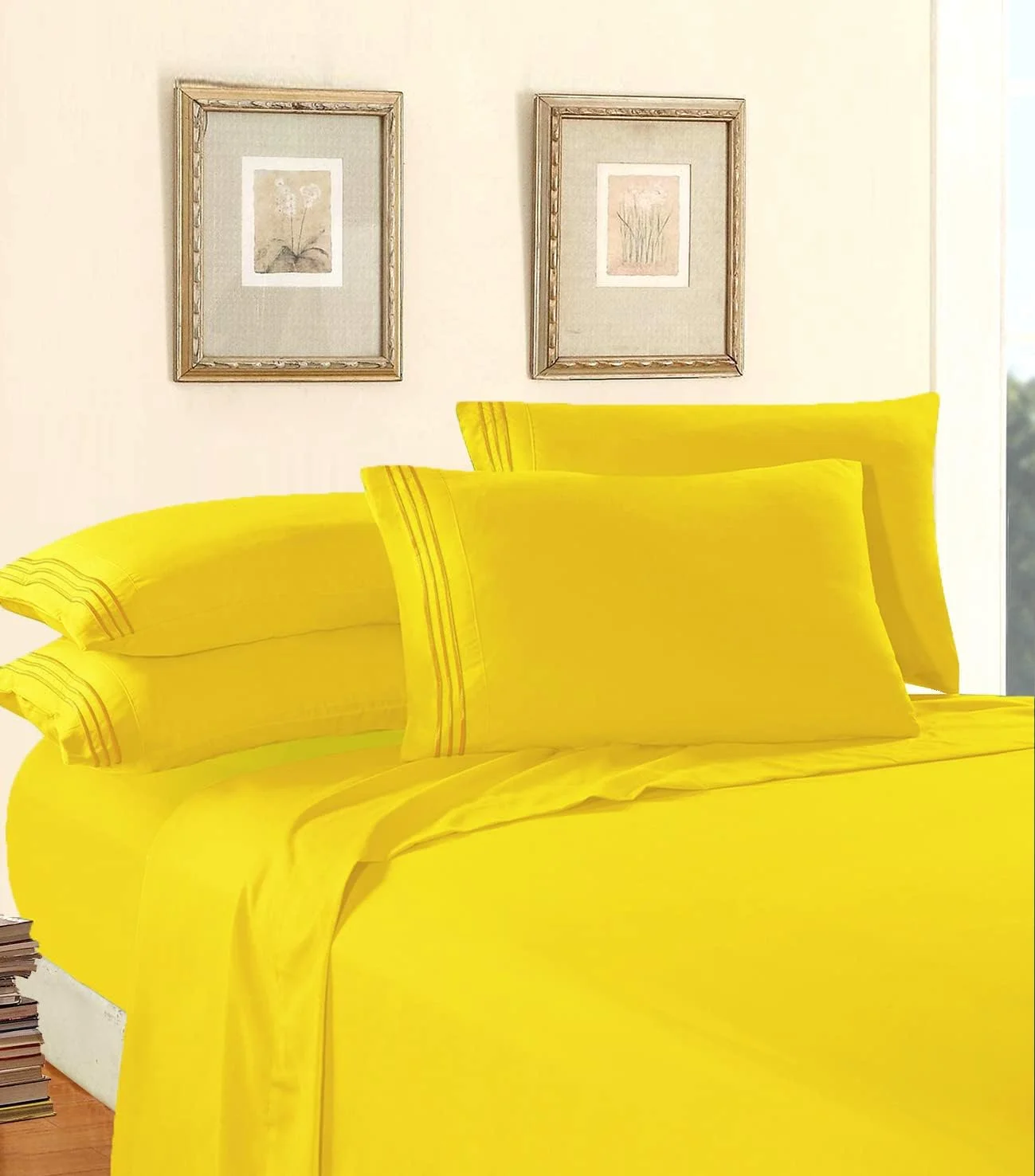 ست ملحفه 4 تکه میکروفایبر با کیفیت هتل، مقاوم در برابر چروک، کش دار، مناسب برای تشک تا عمق 40 سانتیمتر، یک نفره/یک نفره بزرگ، زرد