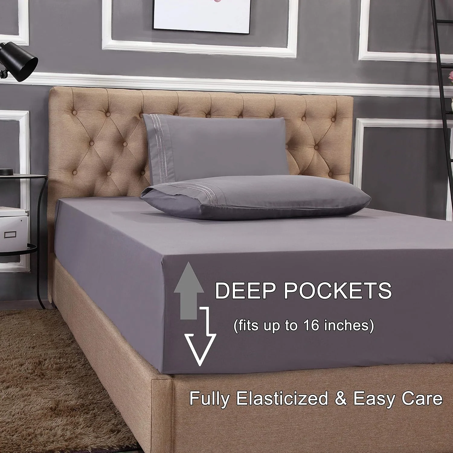 ست ملحفه 4 تکه بسیار نرم و لطیف با کیفیت مصری، مقاوم در برابر چروک و رنگ رفتگی، شامل ملحفه رو، ملحفه کش دار و 2 روبالشی، کینگ، رنگ مریم گلی