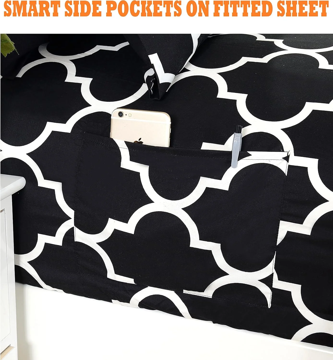 ست ملحفه 6 تکه طرح شبدری چهار برگ با جیب عمیق، نرم و لطیف، مقاوم در برابر چروک، سایز کینگ، مشکی