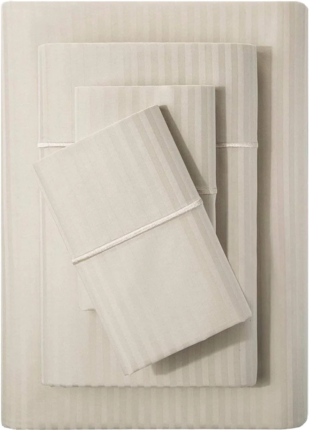 ملحفه های تخت دونفره طرح داماسک Feather & Stitch | ست 4 تکه ملحفه 100% پنبه نرم و تنفسی با عمق 18 اینچ، بافت ساتن 500 نخ، مناسب تشک های هتل های لوکس | بژ