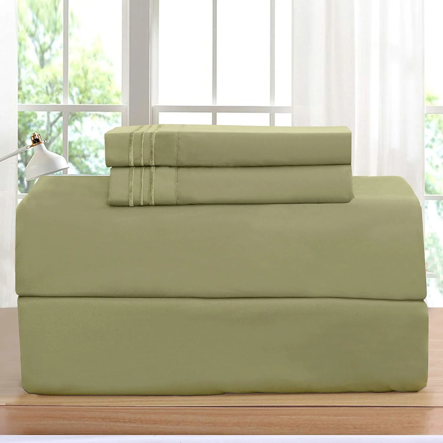 ست ملحفه 6 تکه نرم و راحت با کیفیت هتل، مقاوم در برابر چروک، طرح راه راه داماسک، کینگ زرشکی