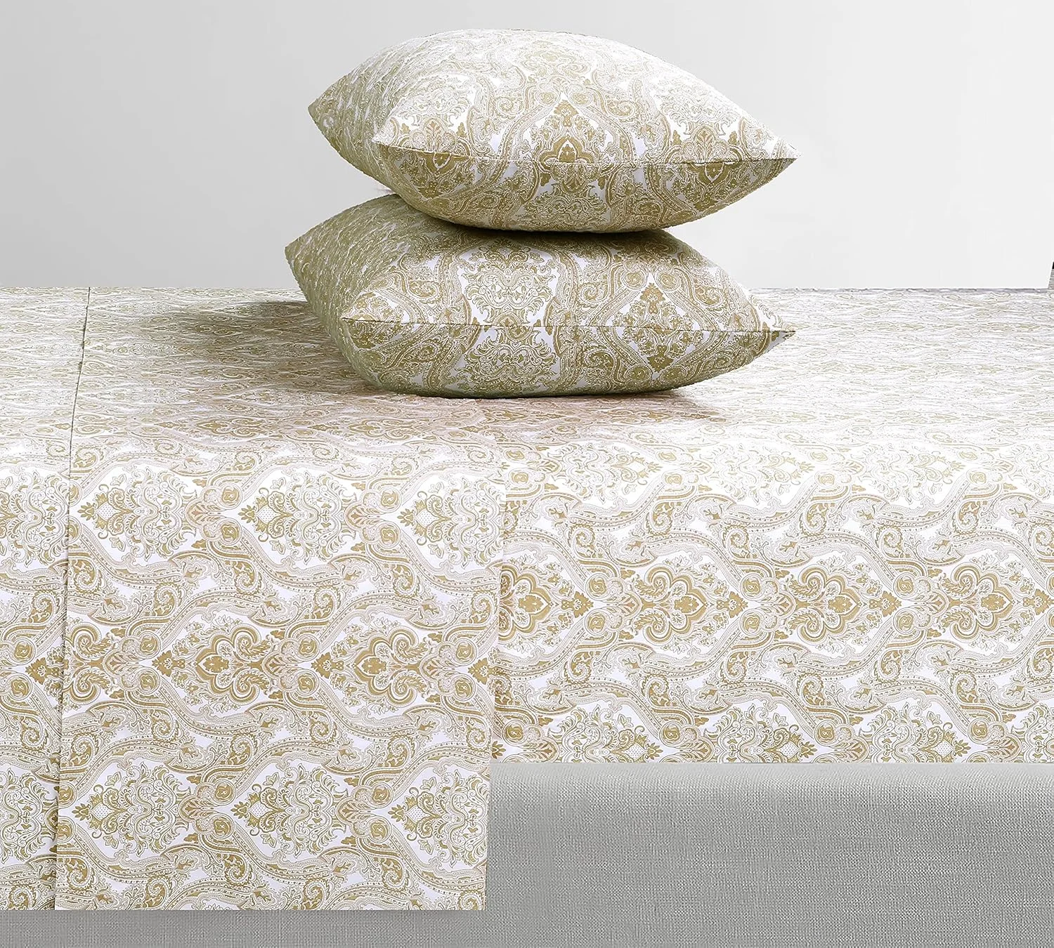 ست ملحفه بافته شده پرکال 100% پنبه نیویورک، 4 تکه ملحفه خنک کننده تخت خواب با جیب های عمیق 16 اینچی، ملحفه های لوکس هتل - سایز کامل، طرح بته جقه عاجی ست ملحفه بافته شده پرکال 100% پنبه نیویورک، 4 تکه ملحفه خنک کننده تخت خواب با جیب های عمیق 16 اینچی، ملحفه های لوکس هتل - سایز کامل، طرح بته جقه عاجی