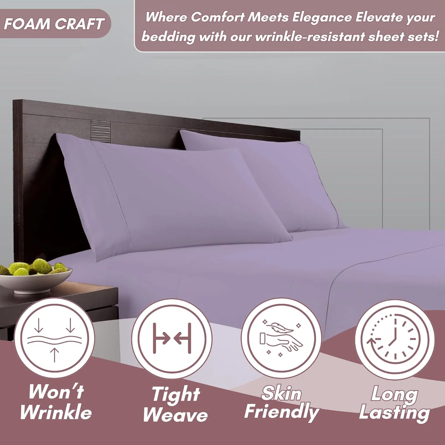 ست ملحفه 4 تکه با کیفیت عالی | 2 روبالشی، 1 ملحفه رو و 1 ملحفه کش دار، ست ملحفه دنج سایز یک نفره برای رختخواب، خوابگاه، مقاوم در برابر محو شدن، پارچه 100% پنبه (اسطوخودوس)