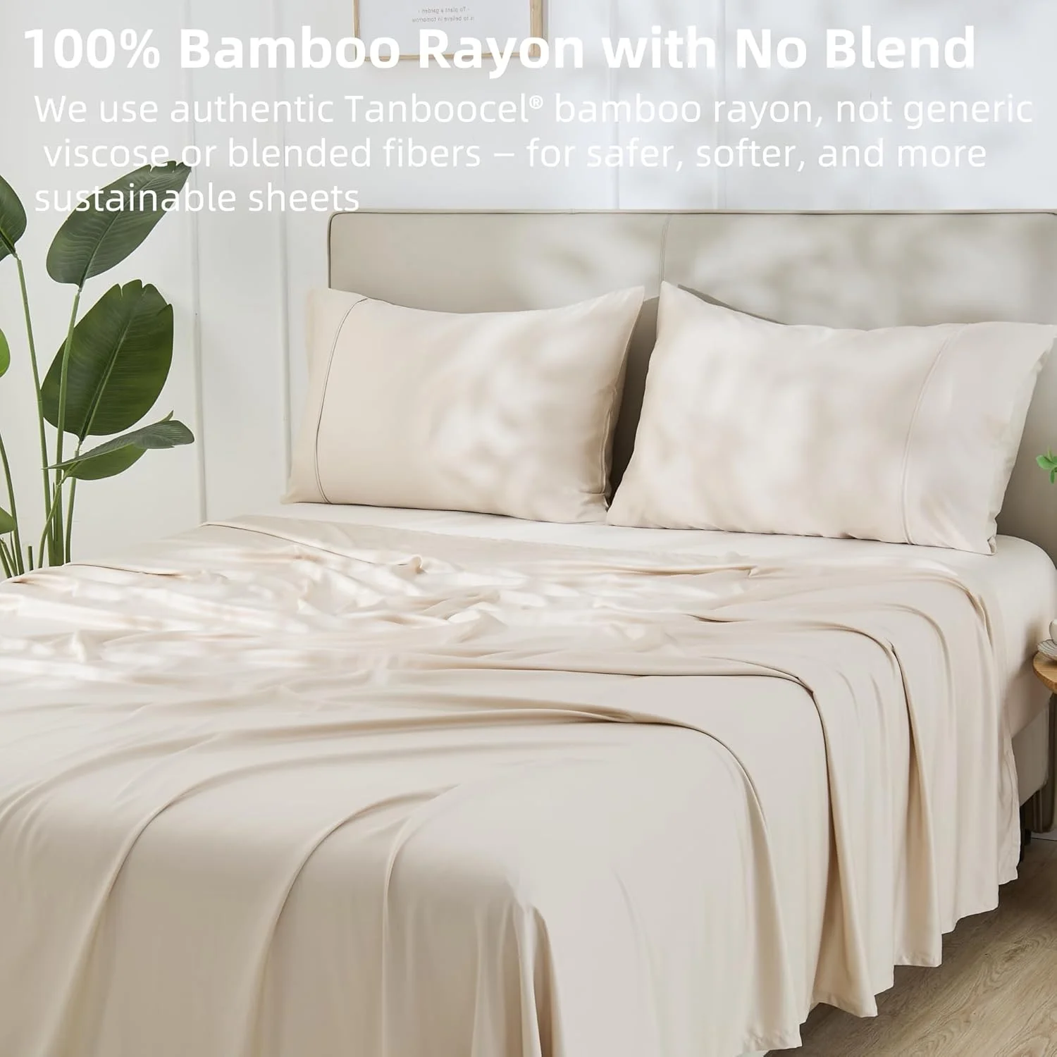 ست ملحفه 4 تکه تخت خواب سایز کینگ GOKOTTA، ملحفه های بامبو فوق العاده نرم، خنک کننده برای افراد گرمایی - ملحفه های ابریشمی لوکس و تنفسی هتل، جیب عمیق تا 16 اینچ - دوخت دوبل بادوام (بژ روشن)