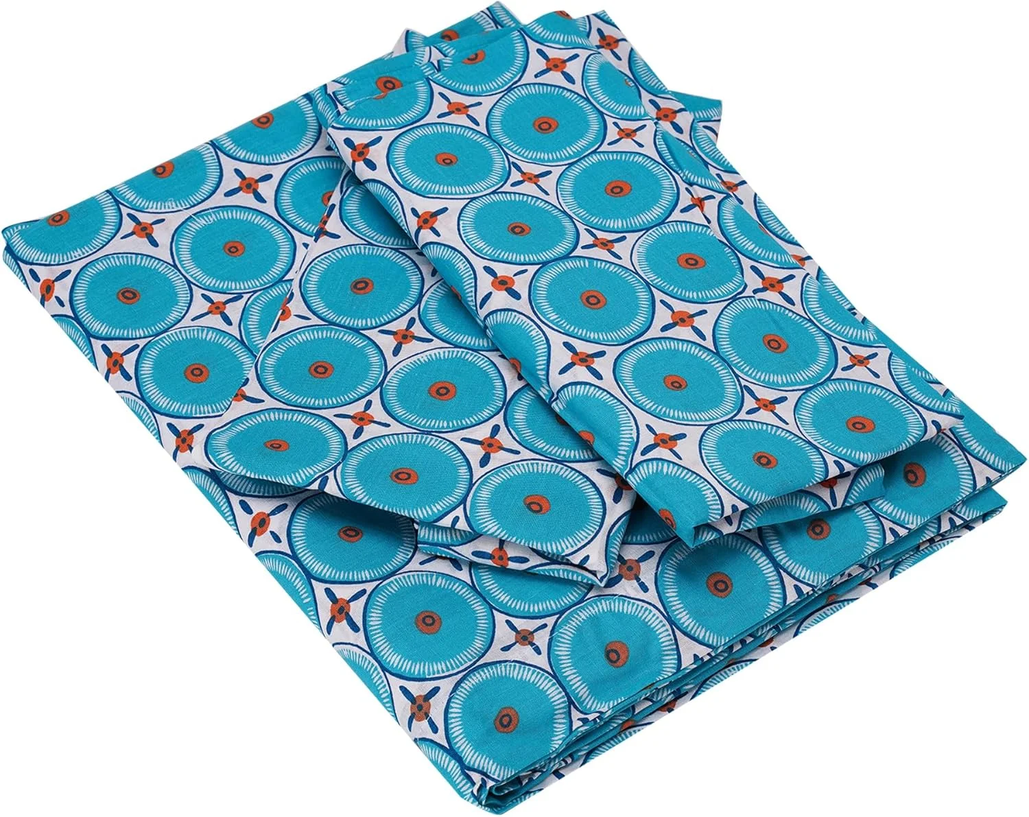 ست ملحفه طرح هندسی، آبی فیروزهای، سایز دو نفره با روبالشتیهای هماهنگ ست ملحفه طرح هندسی، آبی فیروزهای، سایز دو نفره با روبالشتیهای هماهنگ