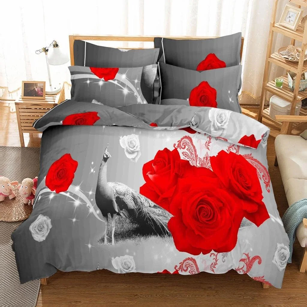 ست ملحفه پنبه ای نرم گلدن هوم لیوینگ - طرح گل سرخ و طاووس با 3 تکه، کیفیت عالی پنبه - سبک و بادوام - روکش بالش زیبا با حس لوکس