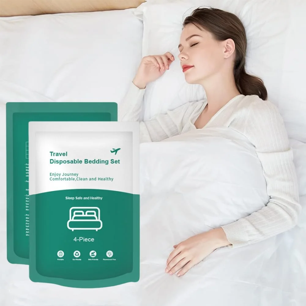 ست ملحفه یکبار مصرف مسافرتی Goodern، شامل ملحفه، روکش لحاف و روبالشی مناسب هتل و مسافرت - 1 بسته