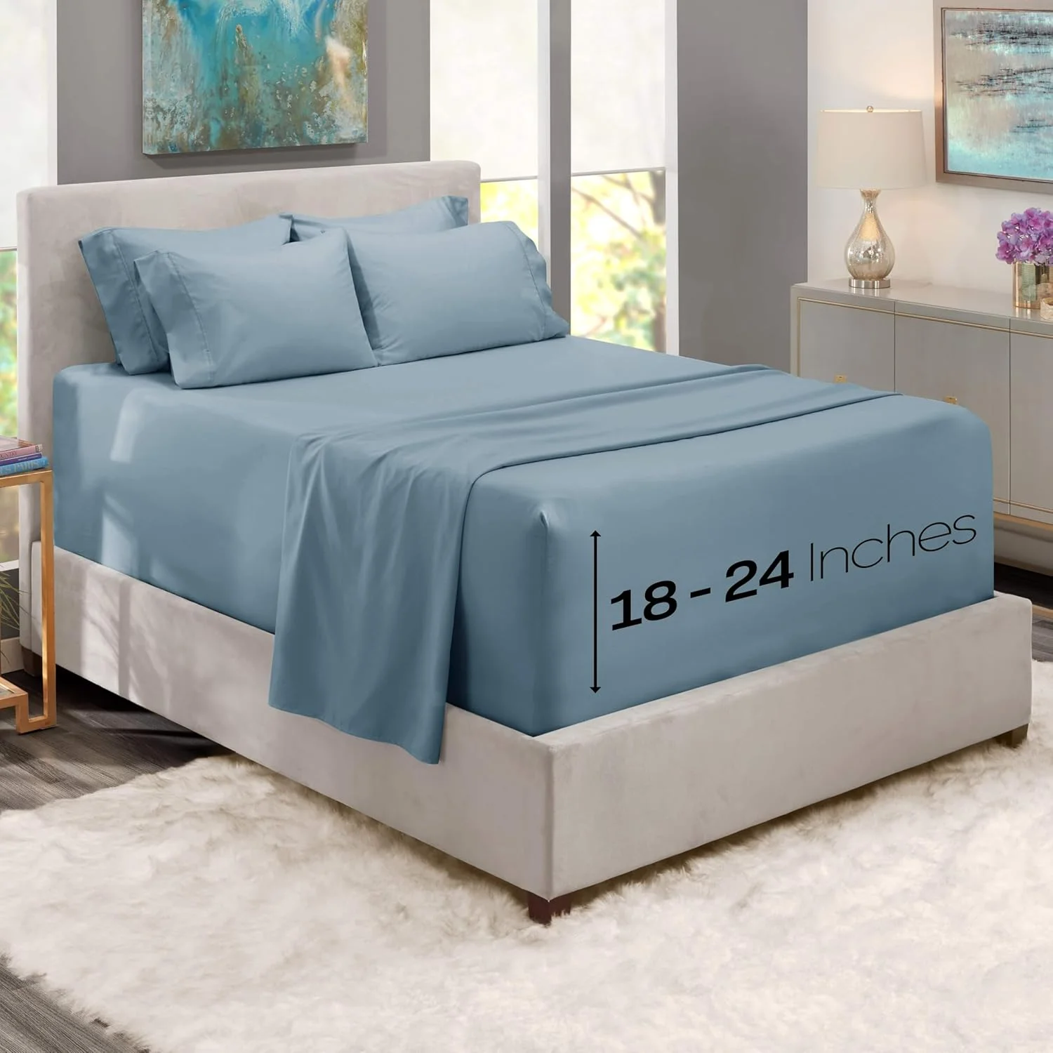 ملحفه تخت خواب هارت اند هاربر، ست ملحفه 6 تکه نرم و لوکس با جیب های بسیار عمیق مناسب برای تشک تا 21 اینچ، ملحفه و روبالشتی های برس خورده دوبل، کالیفرنیا کینگ، آبی ملایم ملحفه تخت خواب هارت اند هاربر، ست ملحفه 6 تکه نرم و لوکس با جیب های بسیار عمیق مناسب برای تشک تا 21 اینچ، ملحفه و روبالشتی های برس خورده دوبل، کالیفرنیا کینگ، آبی ملایم