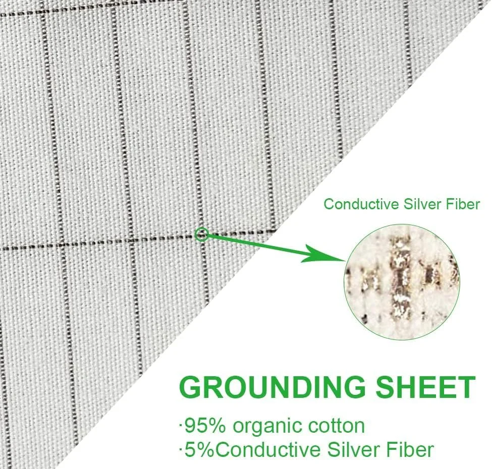 ملحفه اتصال به زمین با سیم اتصال به زمین، ملحفه های اتصال به زمین با الیاف نقره رسانای پنبه ارگانیک، ملحفه رسانای اتصال به زمین با 5% الیاف نقره برای خواب بهتر، 89 * 218 سانتی متر، سفید