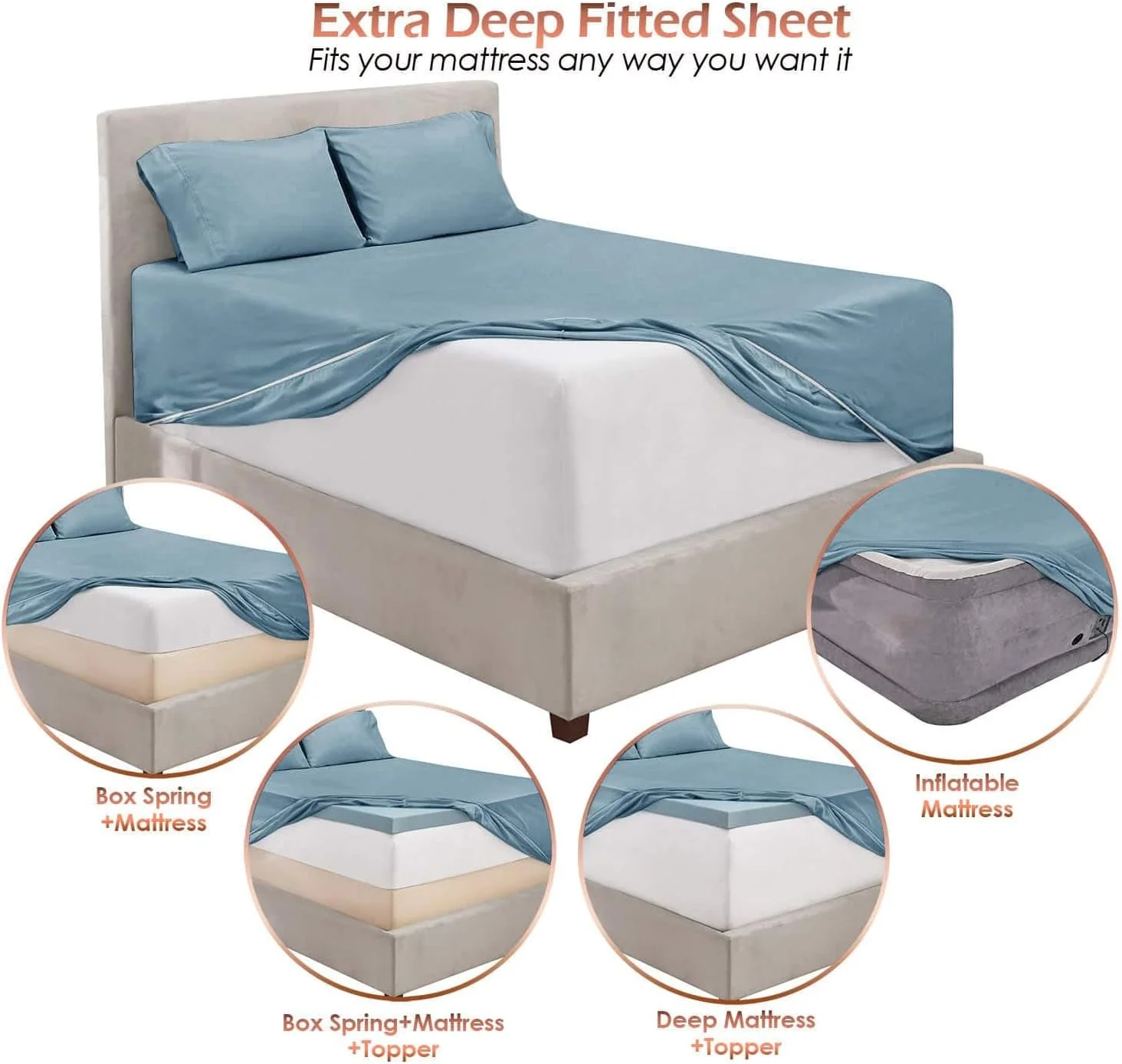 ملحفه تخت خواب هارت اند هاربر، ست ملحفه 6 تکه نرم و لوکس با جیب های بسیار عمیق مناسب برای تشک تا 21 اینچ، ملحفه و روبالشتی های برس خورده دوبل، کالیفرنیا کینگ، آبی ملایم ملحفه تخت خواب هارت اند هاربر، ست ملحفه 6 تکه نرم و لوکس با جیب های بسیار عمیق مناسب برای تشک تا 21 اینچ، ملحفه و روبالشتی های برس خورده دوبل، کالیفرنیا کینگ، آبی ملایم