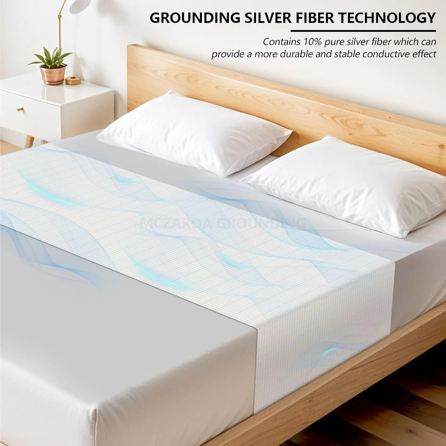 ملحفه اتصال به زمین برای تخت، زیرانداز اتصال به زمین با 10% الیاف نقره برای همه اندازههای تشک، شامل سیم اتصال به زمین (سفید) ملحفه اتصال به زمین برای تخت، زیرانداز اتصال به زمین با 10% الیاف نقره برای همه اندازههای تشک، شامل سیم اتصال به زمین (سفید)