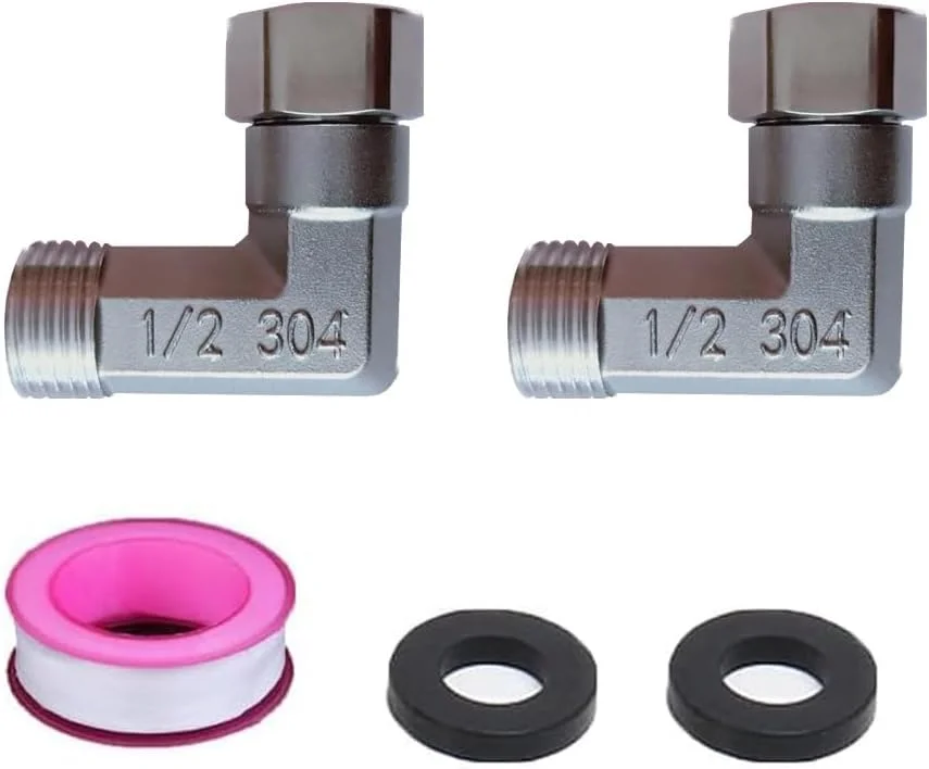 دو عدد اتصال زانویی استیل ضد زنگ 1/2 اینچ رزوه نری به مادگی با سر متحرک، کانکتور انعطاف پذیر برای شیر زاویه ای، شلنگ توالت فرنگی و بازوی دوش