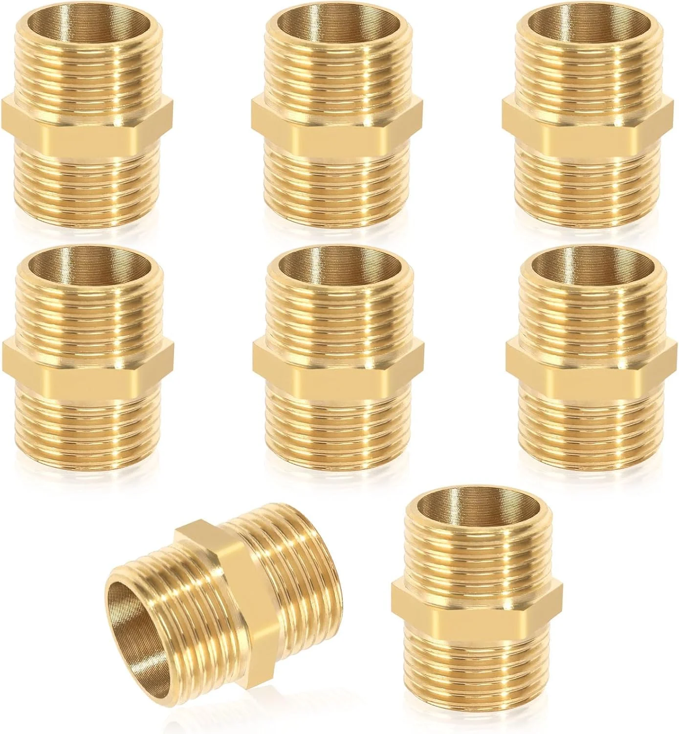 اتصالات دو سر رزوه نر برنجی 1/2 اینچ (قطر 20 میلی متر)، بسته 8 عددی، مناسب برای سیستم های گرمایشی، آب آشامیدنی، پروژه های بهداشتی و DIY