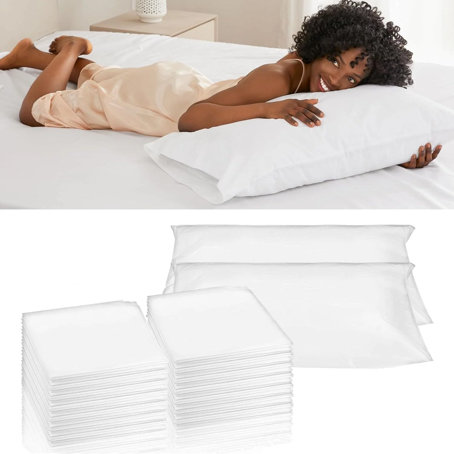 روکش بالش یکبار مصرف HIQUAY، 20 عدد روکش بالش سفید پارچه نبافته یکبار مصرف ملحفه بالش سفید عمده فروشی مسافرتی لوازم ملافه اتاق خواب منزل هتل برای استفاده تکی