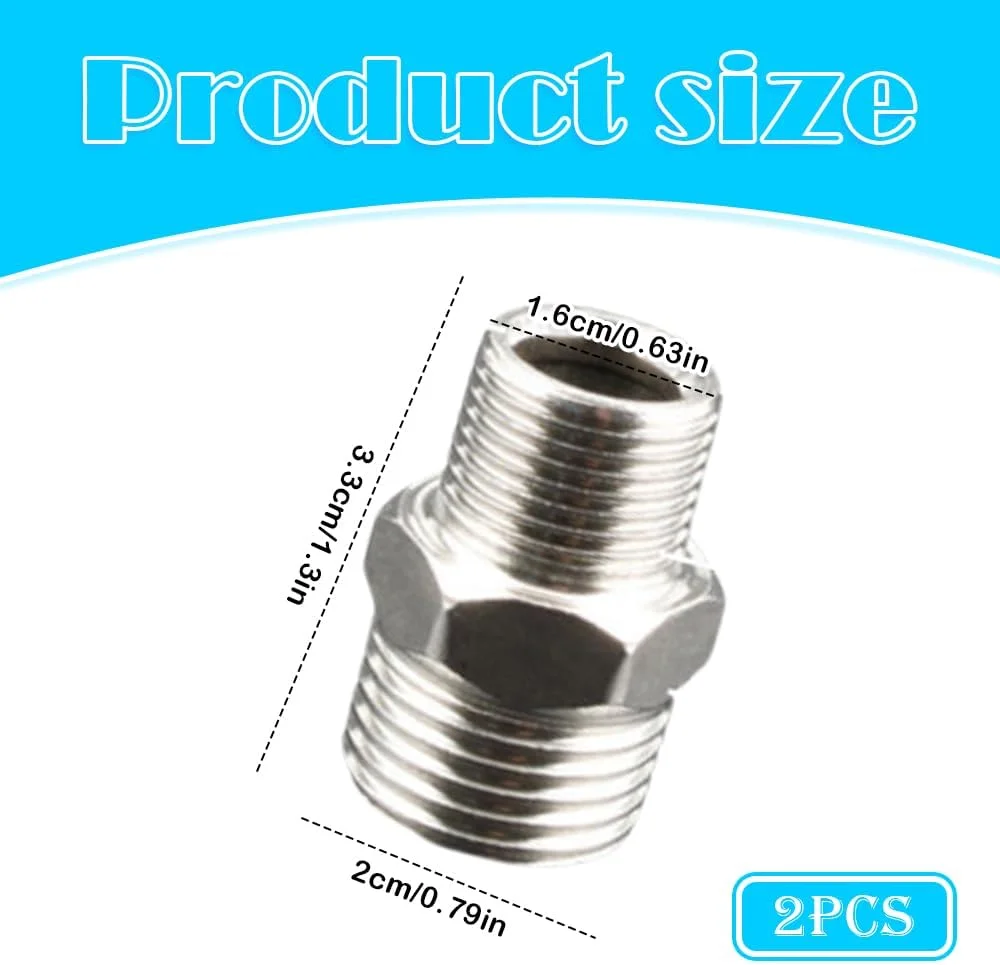دو عدد تبدیل دوش، استیل ضد زنگ 1/2 اینچ BSP نر به 3/8 اینچ BSP نر، کاهنده آداپتور شلنگ دوش برای تبدیل لوله