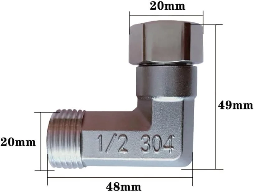 دو عدد اتصال زانویی استیل ضد زنگ 1/2 اینچ رزوه نری به مادگی با سر متحرک، کانکتور انعطاف پذیر برای شیر زاویه ای، شلنگ توالت فرنگی و بازوی دوش