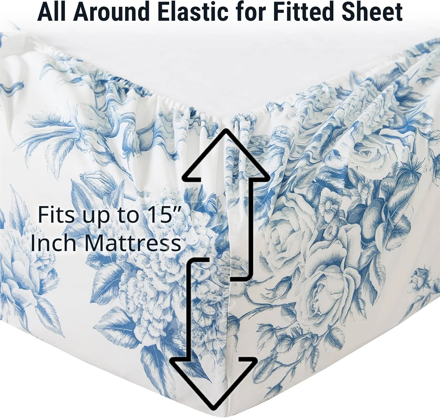 ملحفه های گلدار HLC.ME - ست ملحفه 4 تکه - مقاوم در برابر چروک و فوق العاده نرم - مناسب برای تشک تا عمق 15 اینچ (Queen, آبی)