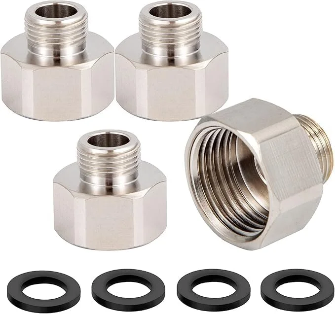 اتصالات لوله برنجی دوراول، بسته 4 عددی آداپتور شلنگ آب، کاهنده مادگی G 1/2 به نری 3/8، اتصالات فشاری