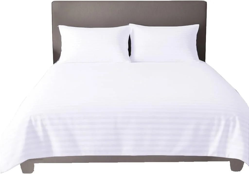 ملحفه تخت خواب تخت هوشمند طرح راه راه پنبه ای به همراه روبالشتی (50x70 سانتی متر) (سفید، 260x240 سانتی متر)