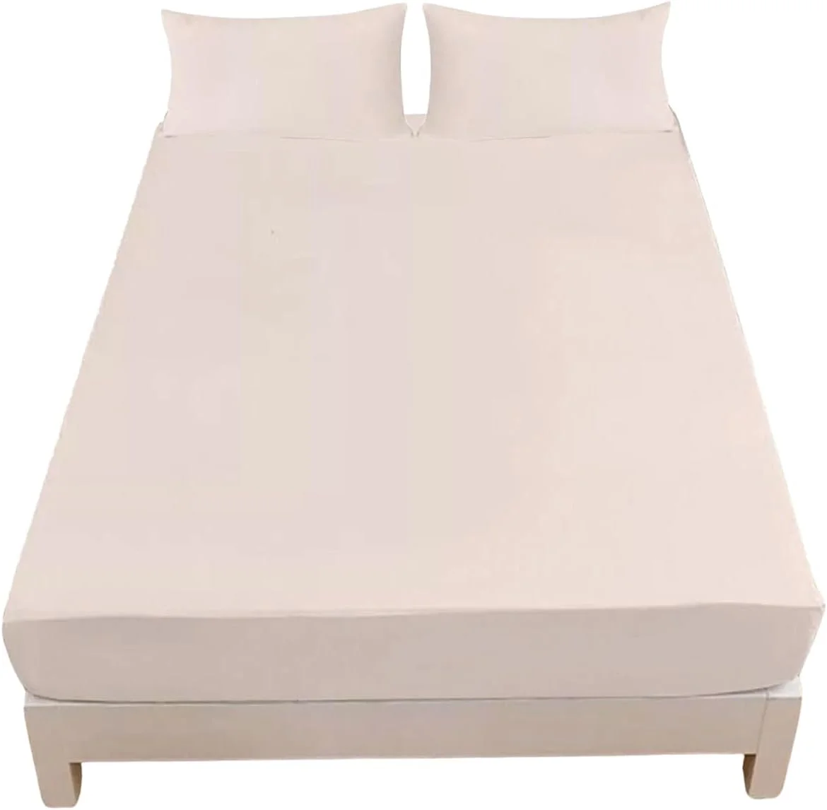 ملحفه کش دار تک نفره خانگی، ملحفه نخی ساده به همراه روبالشتی (عاجی، 200 در 180 سانتی متر)