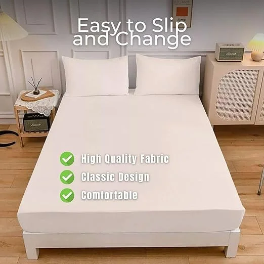 ملحفه کش دار تک نفره خانگی، ملحفه نخی ساده به همراه روبالشتی (عاجی، 200 در 180 سانتی متر)