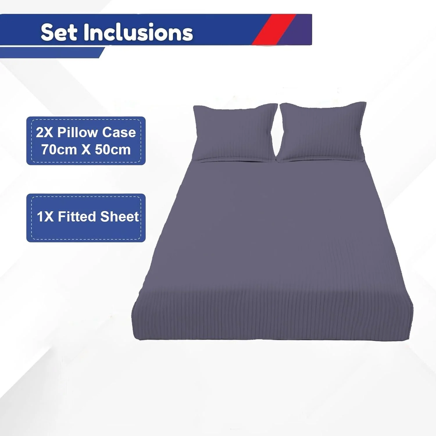 ملحفه کش‌دار سوپر کینگ راه‌راه نخی به همراه 2 روبالشی (آبی، 200X200 سانتی‌متر)