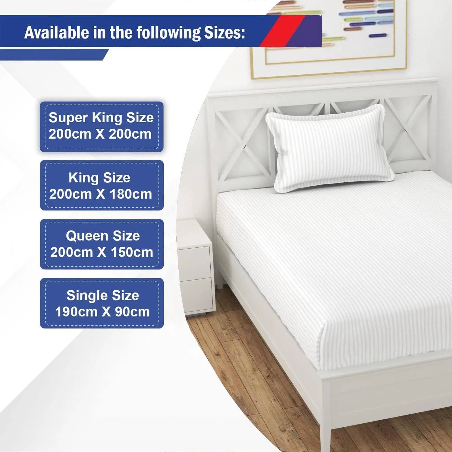 ملحفه کش‌دار سوپر کینگ راه‌راه نخی به همراه 2 روبالشی (آبی، 200X200 سانتی‌متر)