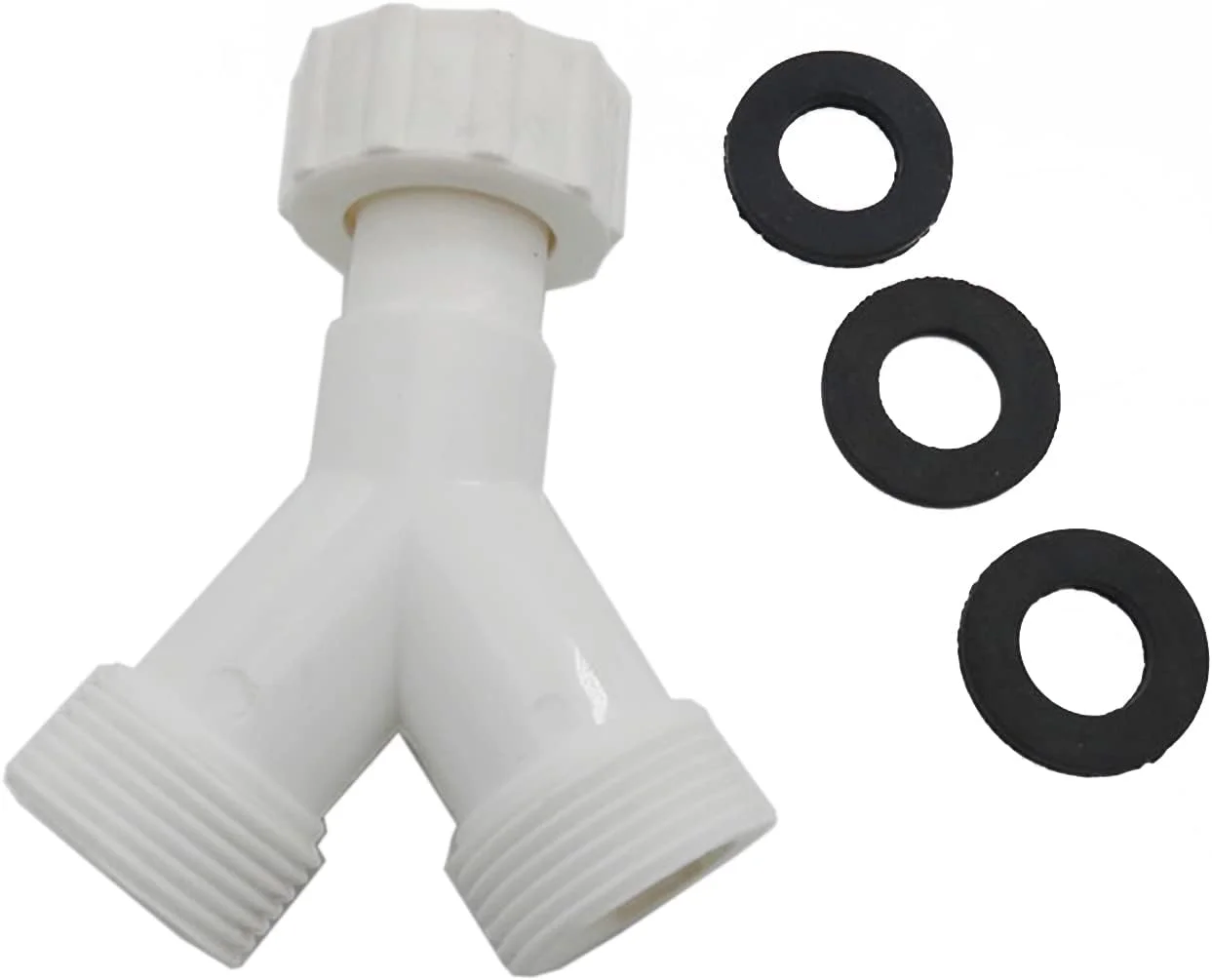 اتصال دهنده Y شکل 3/4 اینچ، اتصال 3 طرفه، اتصال دهنده شلنگ پلاستیکی سفید برای ماشین لباسشویی و ماشین ظرفشویی