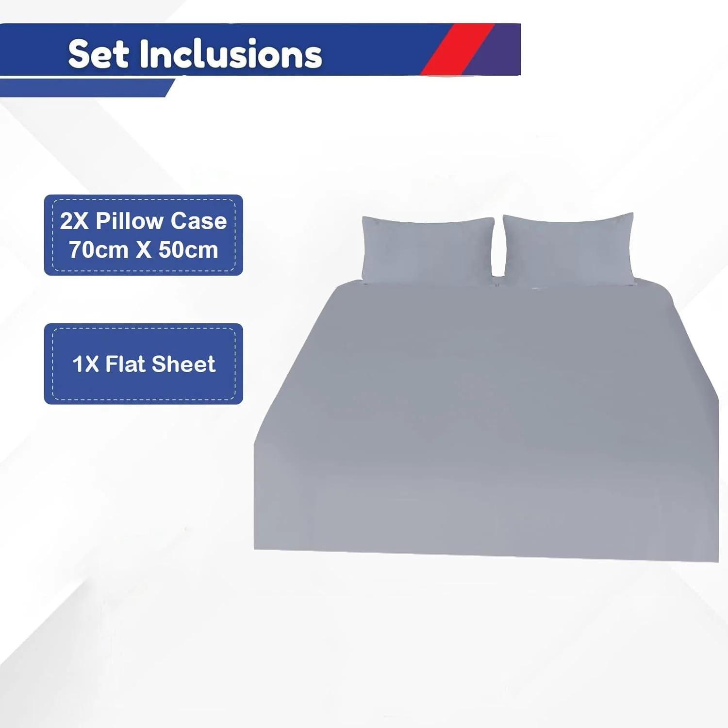 ملحفه تخت خواب تخت پنبه ای ساده به همراه رو بالشتی (50x70 سانتی متر) (خاکستری، 240x150 سانتی متر)