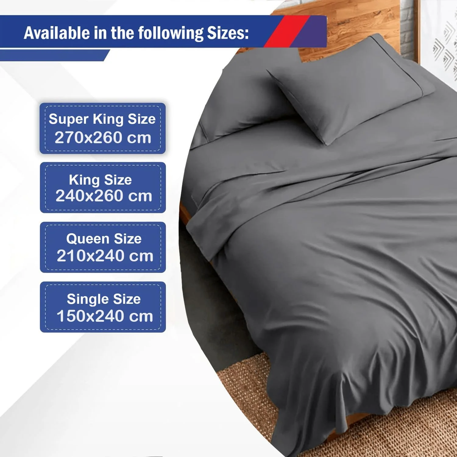 ملحفه تخت خواب تخت پنبه ای ساده به همراه رو بالشتی (50x70 سانتی متر) (خاکستری، 240x150 سانتی متر)