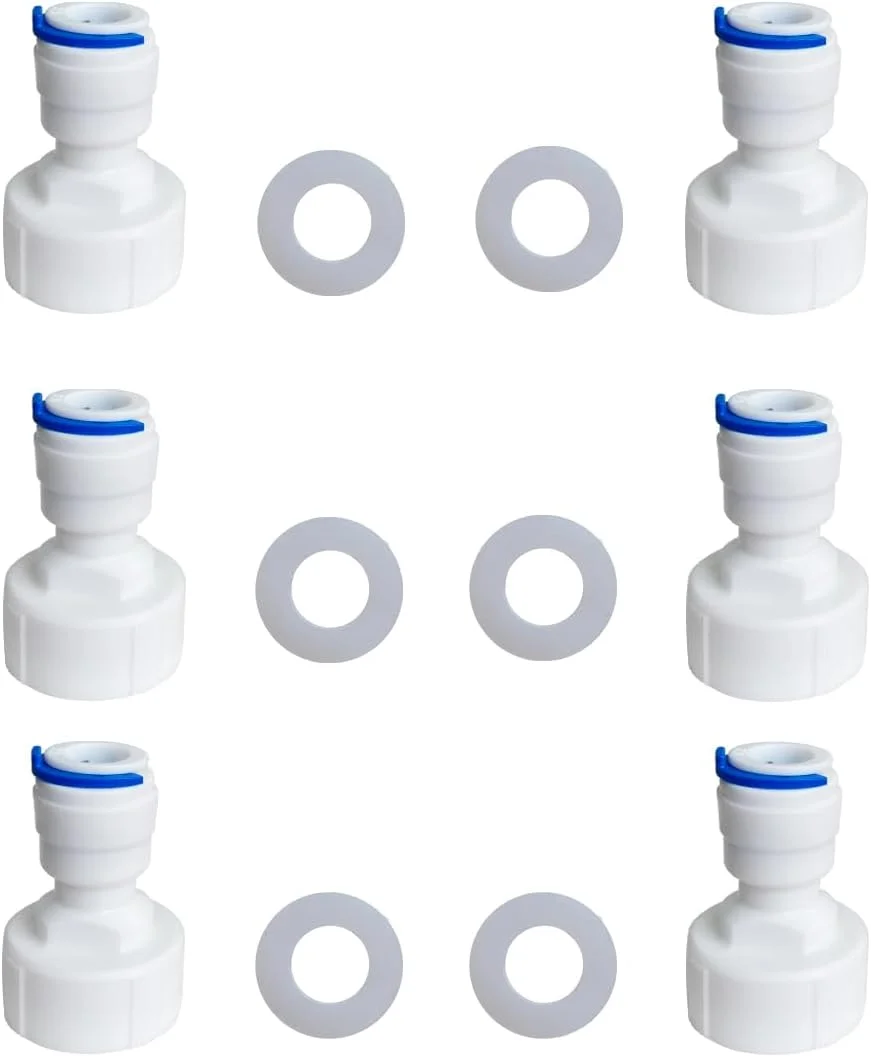 اتصال شلنگ RO (اسمز معکوس)، دارای گواهی NSF، رزوه مادگی مستقیم 3/4 اینچ به لوله 3/8 اینچ OD، اتصالات پلاستیکی اتصال سریع فشاری RO. (بسته 6 عددی) اتصال شلنگ RO (اسمز معکوس)، دارای گواهی NSF، رزوه مادگی مستقیم 3/4 اینچ به لوله 3/8 اینچ OD، اتصالات پلاستیکی اتصال سریع فشاری RO. (بسته 6 عددی)