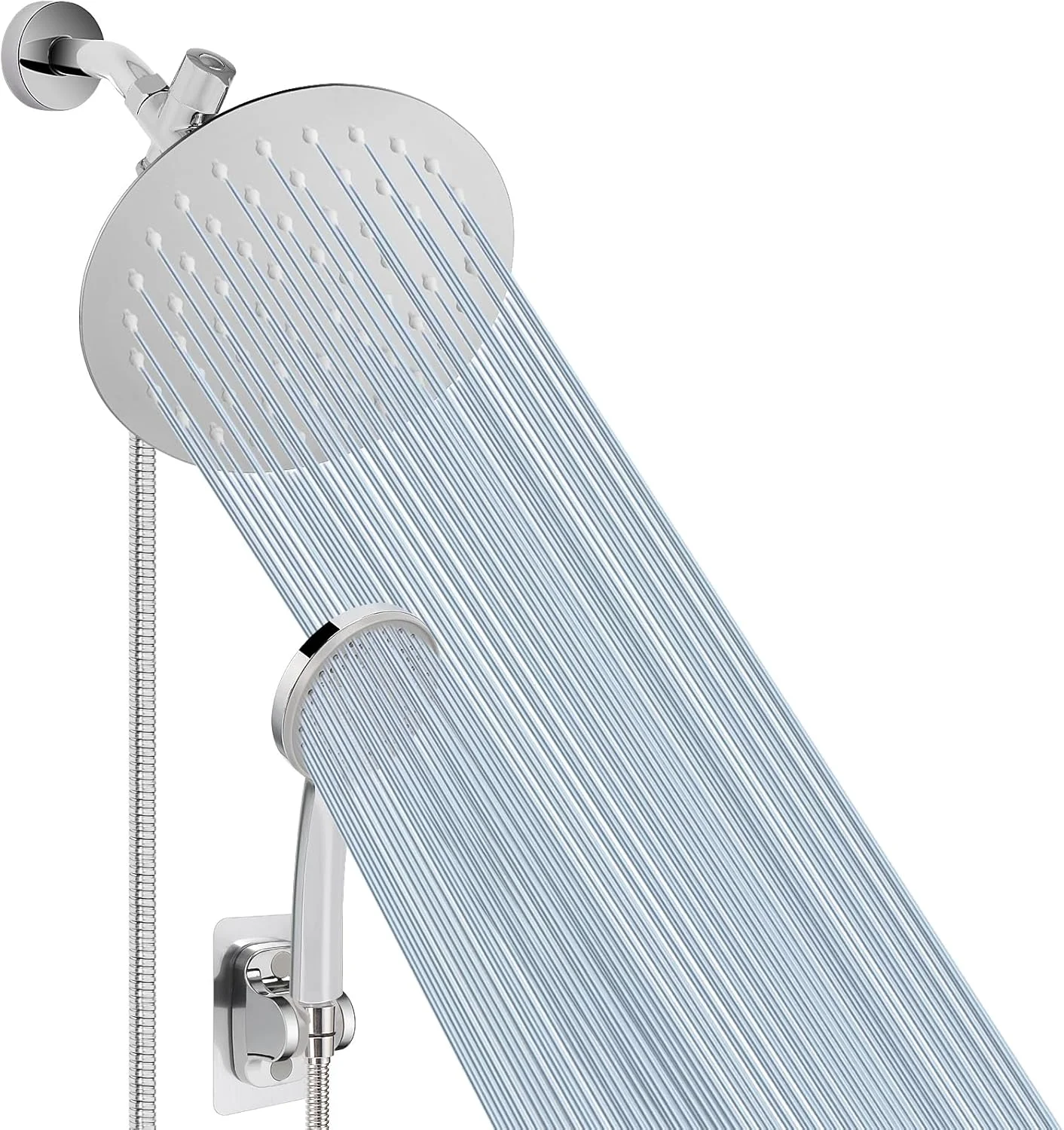 سردوش حمام NearMoon به همراه شلنگ، سردوش بارانی استیل ضد زنگ 8 اینچی با فشار بالا و اسپری دستی 5 حالته با کنترل جریان دکمه ای برای عملکرد آسان (ست سردوش)، کروم سردوش حمام NearMoon به همراه شلنگ، سردوش بارانی استیل ضد زنگ 8 اینچی با فشار بالا و اسپری دستی 5 حالته با کنترل جریان دکمه ای برای عملکرد آسان (ست سردوش)، کروم