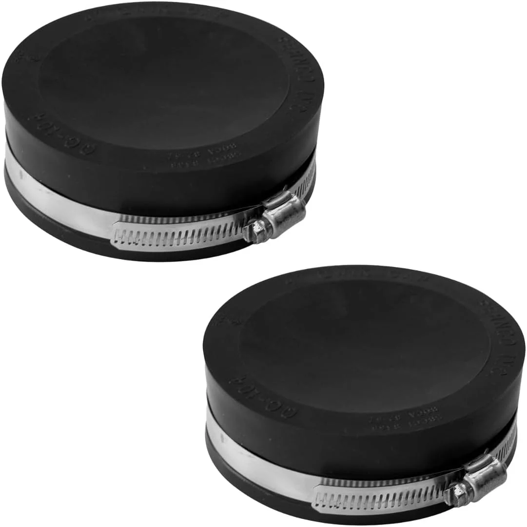 بسته 2 عددی درپوش انعطاف پذیر لوله پی وی سی Fernco QC-104 سایز 4 اینچ با بست های استیل ضد زنگ، مشکی