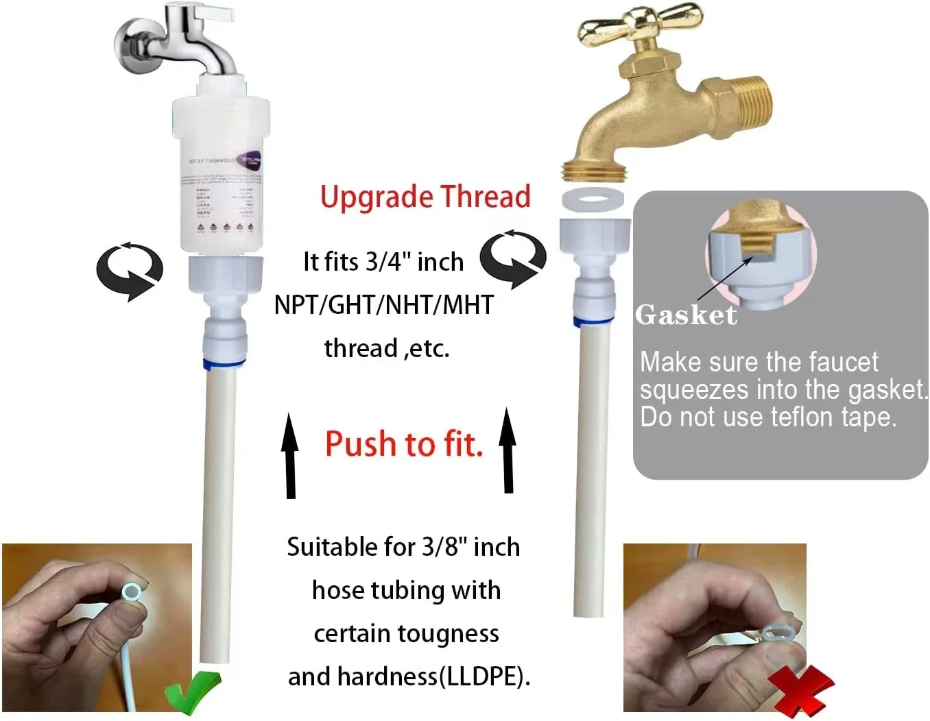 اتصال شلنگ RO (اسمز معکوس)، دارای گواهی NSF، رزوه مادگی مستقیم 3/4 اینچ به لوله 3/8 اینچ OD، اتصالات پلاستیکی اتصال سریع فشاری RO. (بسته 6 عددی)