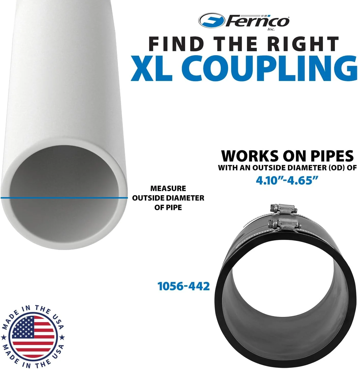 اتصال انعطاف پذیر لوله Fernco XL 1056-442، 4 اینچ چدن/پلاستیک/فولاد به 4 اینچ چدن/پلاستیک/فولاد