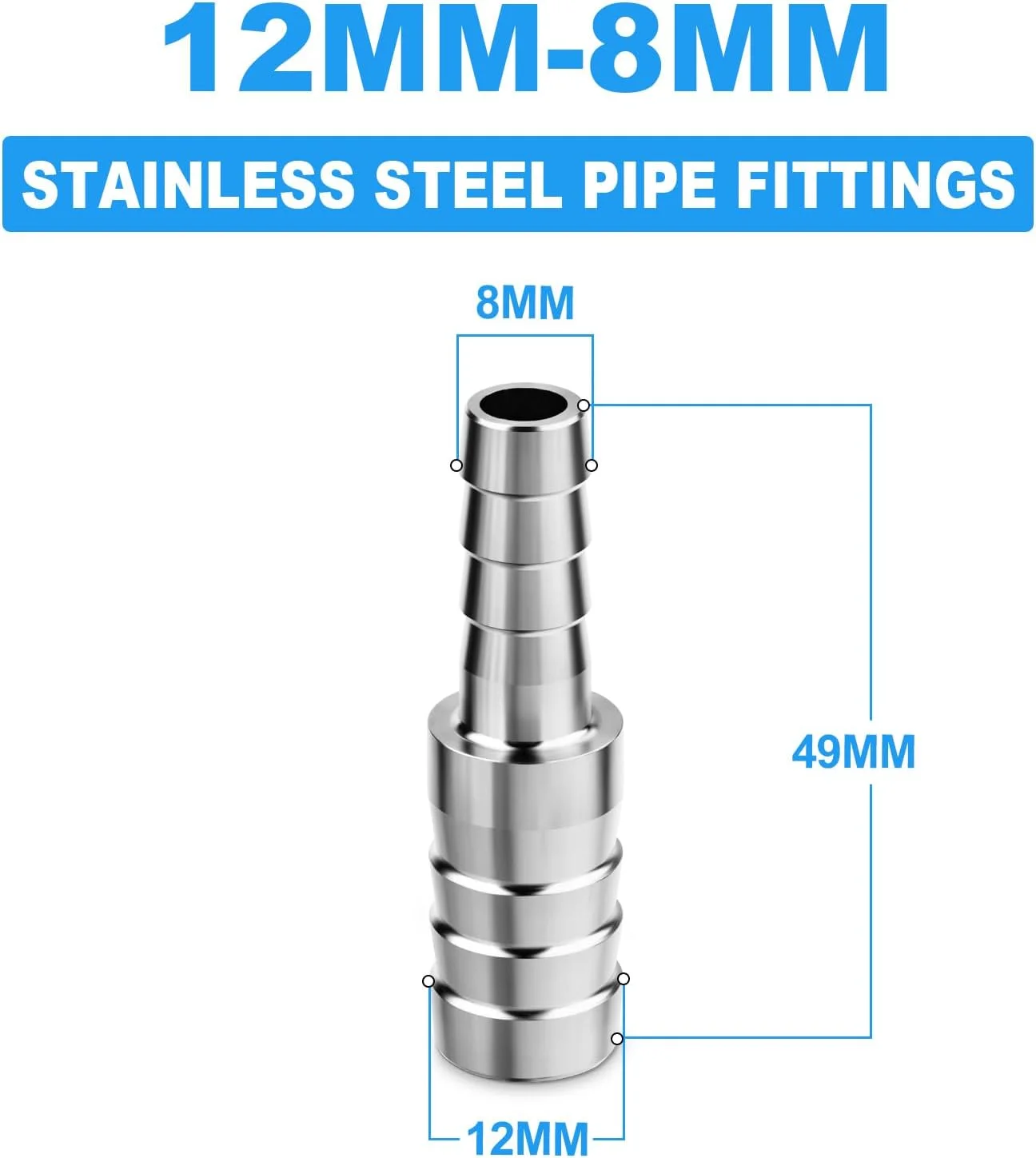 ارگائوبوی، بسته 5 عددی اتصال کاهنده شلنگ استیل 304 از 12 میلی متر به 8 میلی متر، اتصال خنک کننده اینترکولر برای آب، مایع و هوا ارگائوبوی، بسته 5 عددی اتصال کاهنده شلنگ استیل 304 از 12 میلی متر به 8 میلی متر، اتصال خنک کننده اینترکولر برای آب، مایع و هوا