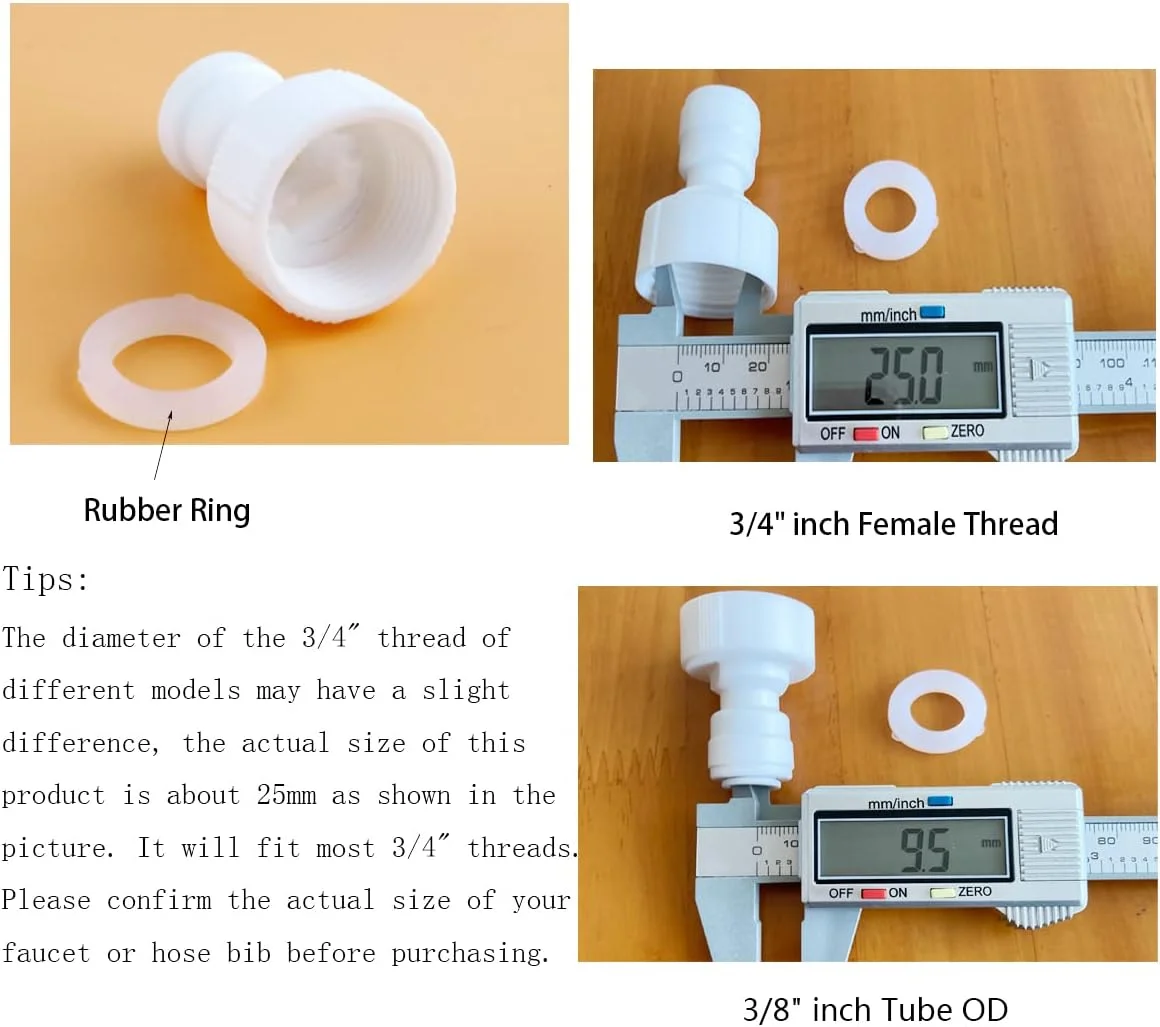 اتصال شلنگ RO (اسمز معکوس)، دارای گواهی NSF، رزوه مادگی مستقیم 3/4 اینچ به لوله 3/8 اینچ OD، اتصالات پلاستیکی اتصال سریع فشاری RO. (بسته 6 عددی)