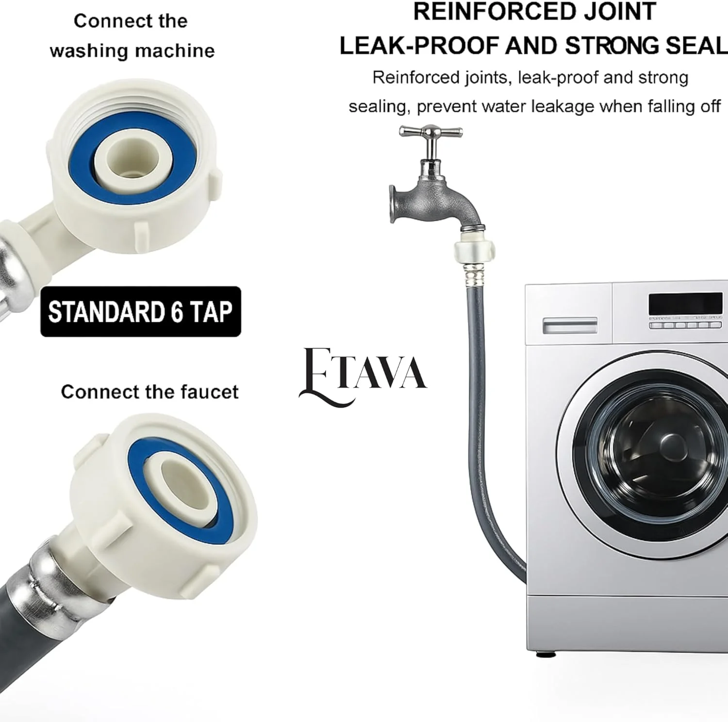 شلنگ ورودی آب ماشین لباسشویی 1.5 متری – شلنگ تخلیه انعطاف پذیر و مقاوم در برابر نشت برای ماشین ظرفشویی و ماشین لباسشویی | شلنگ ورودی آب جهانی با کاهنده CP | کیفیت برتر ETAVA