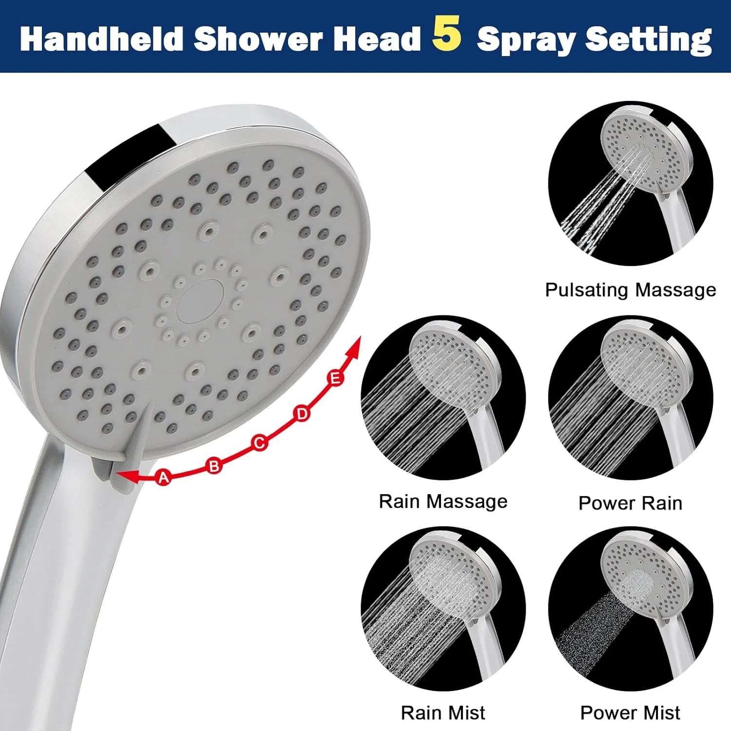 سردوش حمام NearMoon به همراه شلنگ، سردوش بارانی استیل ضد زنگ 8 اینچی با فشار بالا و اسپری دستی 5 حالته با کنترل جریان دکمه ای برای عملکرد آسان (ست سردوش)، کروم