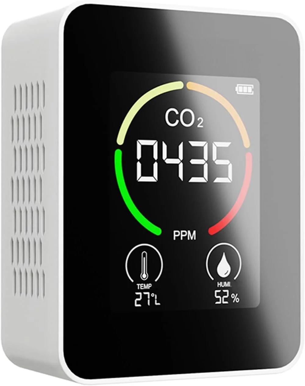 دستگاه تشخیص دی اکسید کربن قابل حمل Morelian با صفحه نمایش LCD و حمل آسان، آنالیزور هوشمند کیفیت هوا برای استفاده در خانه و محل کار با شارژ Type-C (سفید)