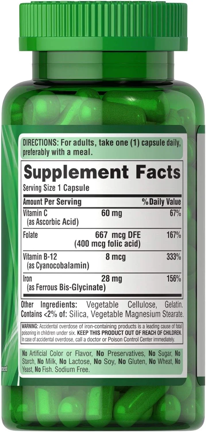 آهن آسان Puritan's Pride 28 میلی گرم (آهن گلیسینات) - 90 کپسول