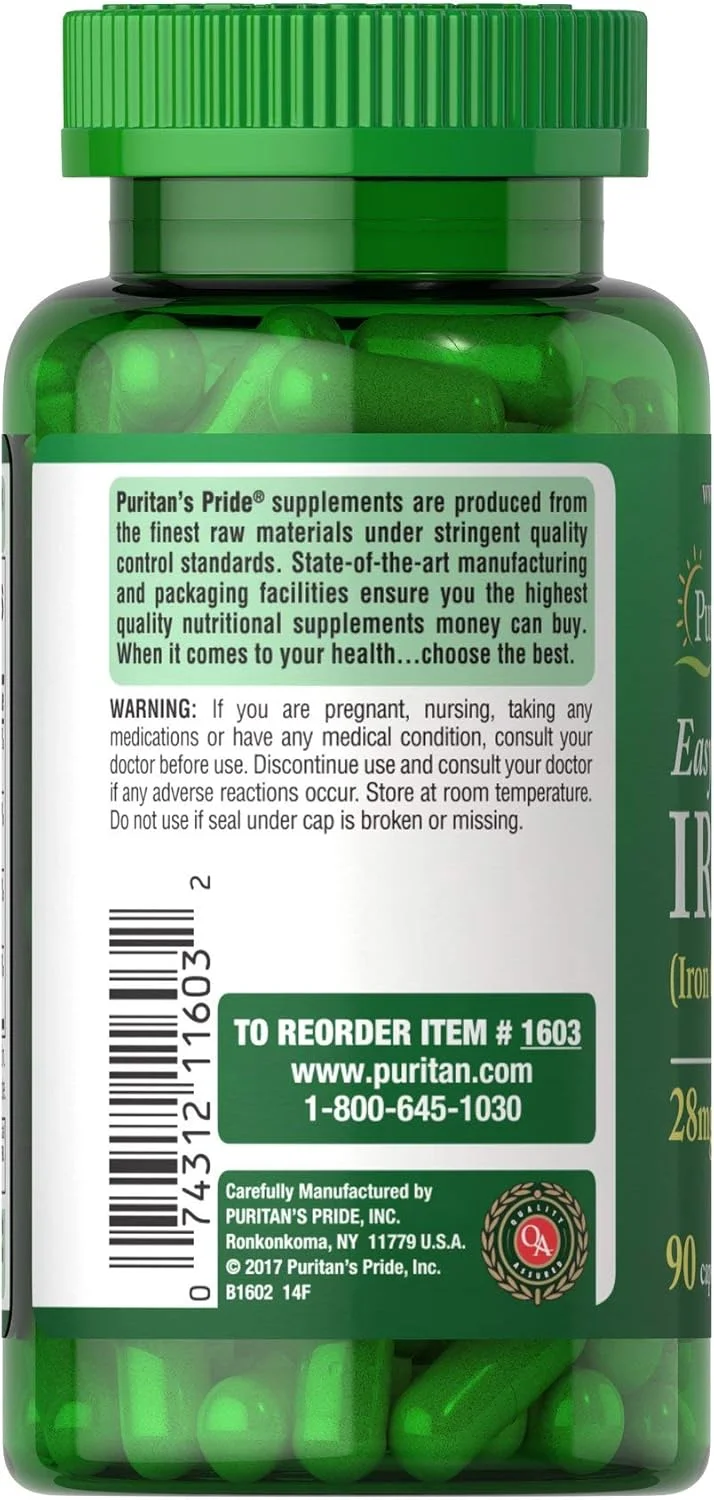 آهن آسان Puritan's Pride 28 میلی گرم (آهن گلیسینات) - 90 کپسول