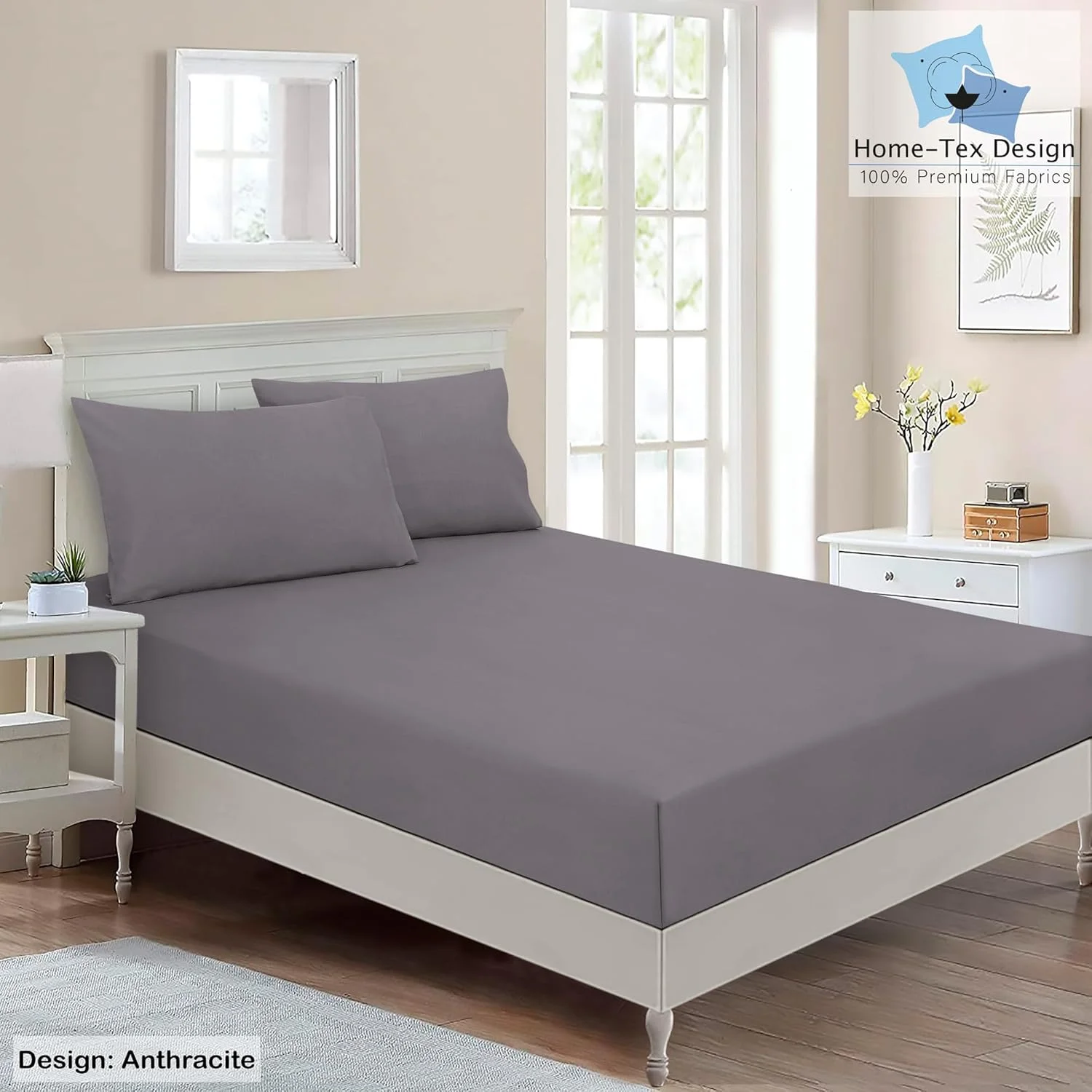 ست ملحفه کش‌دار تخت خواب دو نفره ممتاز ۱۰۰٪ پنبه خالص، شامل ۱ ملحفه کش‌دار به ابعاد ۱۶۰x۲۰۰ سانتی‌متر و ۲ روبالشی به ابعاد ۵۰x۸۰ سانتی‌متر، با کش دور تا دور - خاکستری ذغالی
