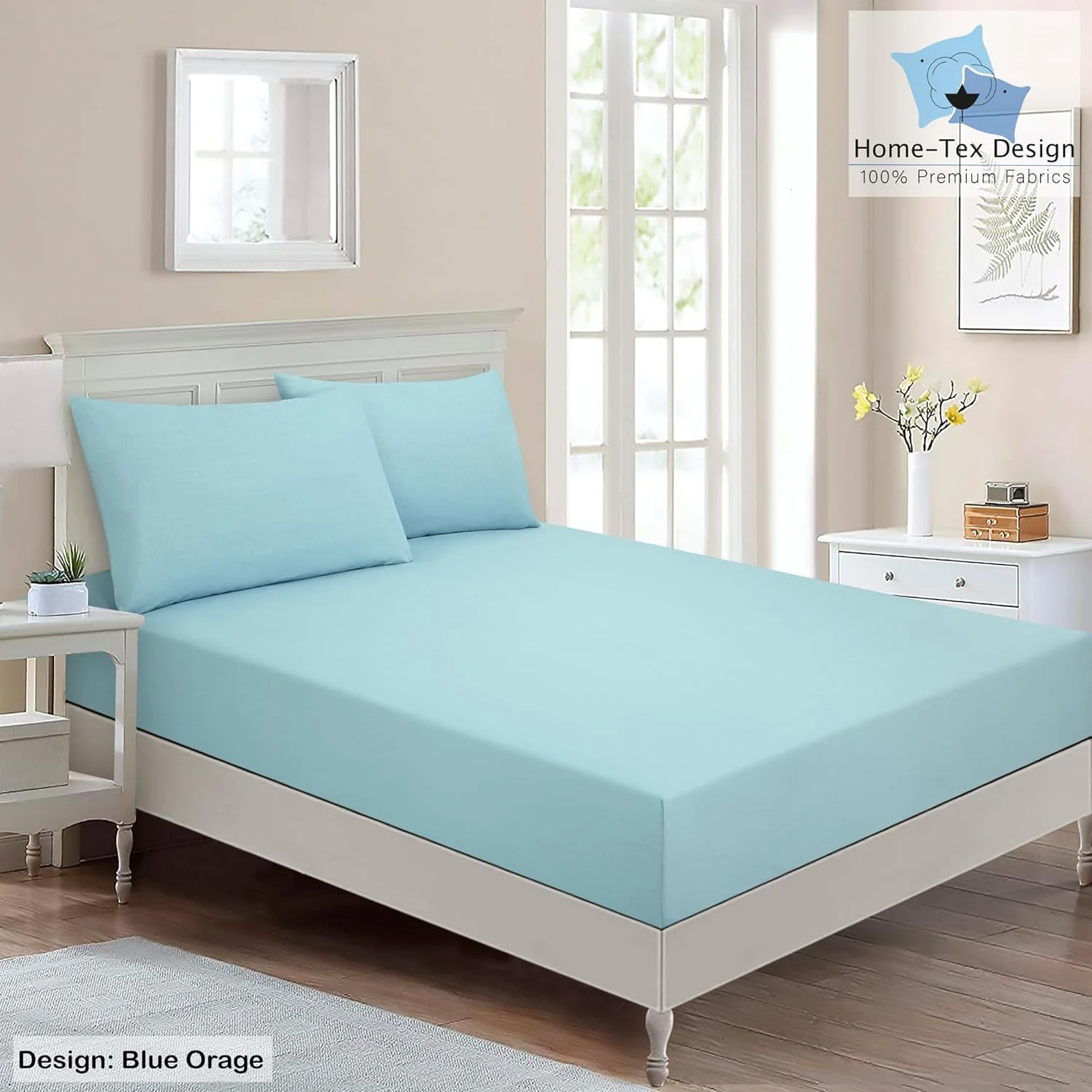 ست ملحفه تخت خواب کش دار آبی روشن Home-Tex Design Premium 100% پنبه خالص، سایز کینگ، شامل 1 ملحفه کش دار 180x200 سانتی متر و 2 رو بالشتی 50x80 سانتی متر با کش دور تا دور، آبی نارنجی ست ملحفه تخت خواب کش دار آبی روشن Home-Tex Design Premium 100% پنبه خالص، سایز کینگ، شامل 1 ملحفه کش دار 180x200 سانتی متر و 2 رو بالشتی 50x80 سانتی متر با کش دور تا دور، آبی نارنجی