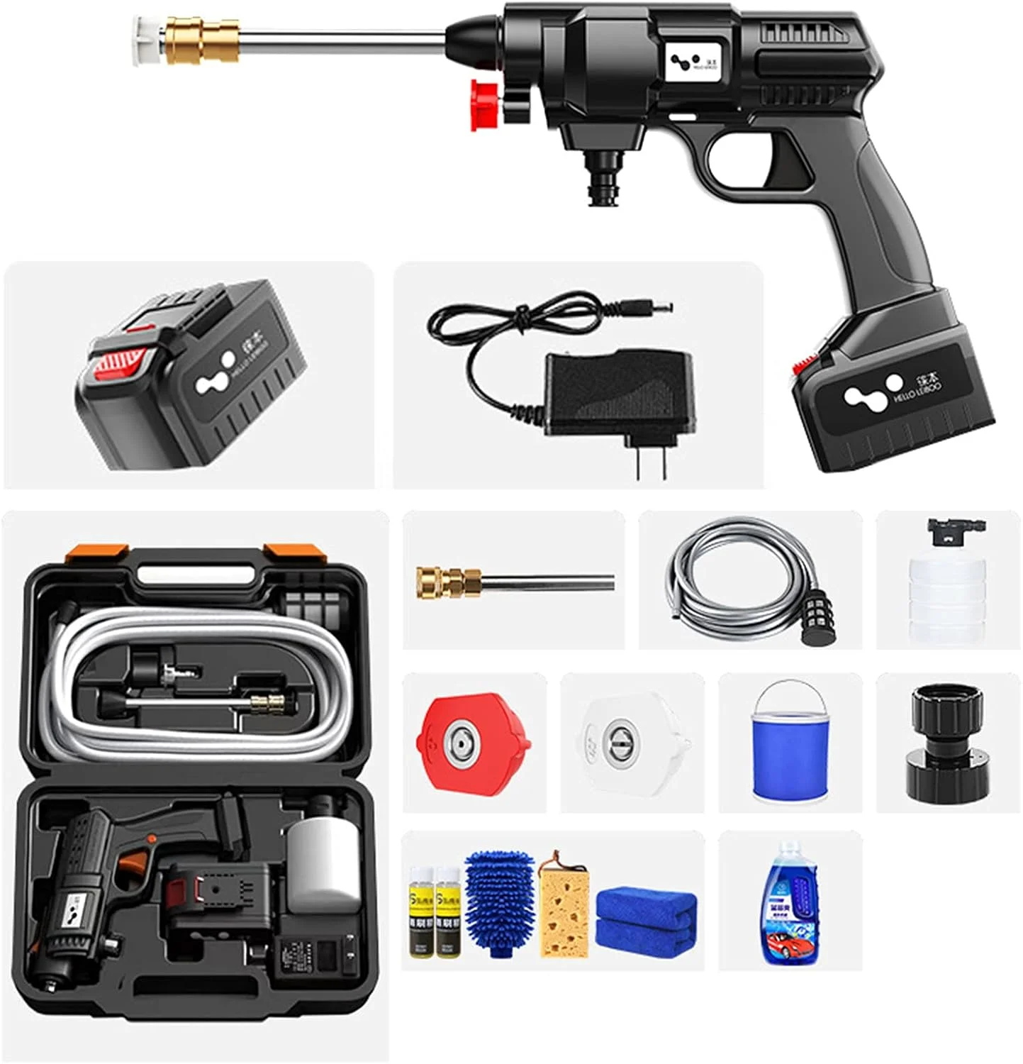 کارواش فشار قوی شارژی قابل حمل برای خودرو، سمپاش و واشر فشار قوی خودرو با شارژر باتری و لوازم جانبی، پمپ چند منظوره برای شستشوی خودرو و نظافت باغ، 24VC(24vd)