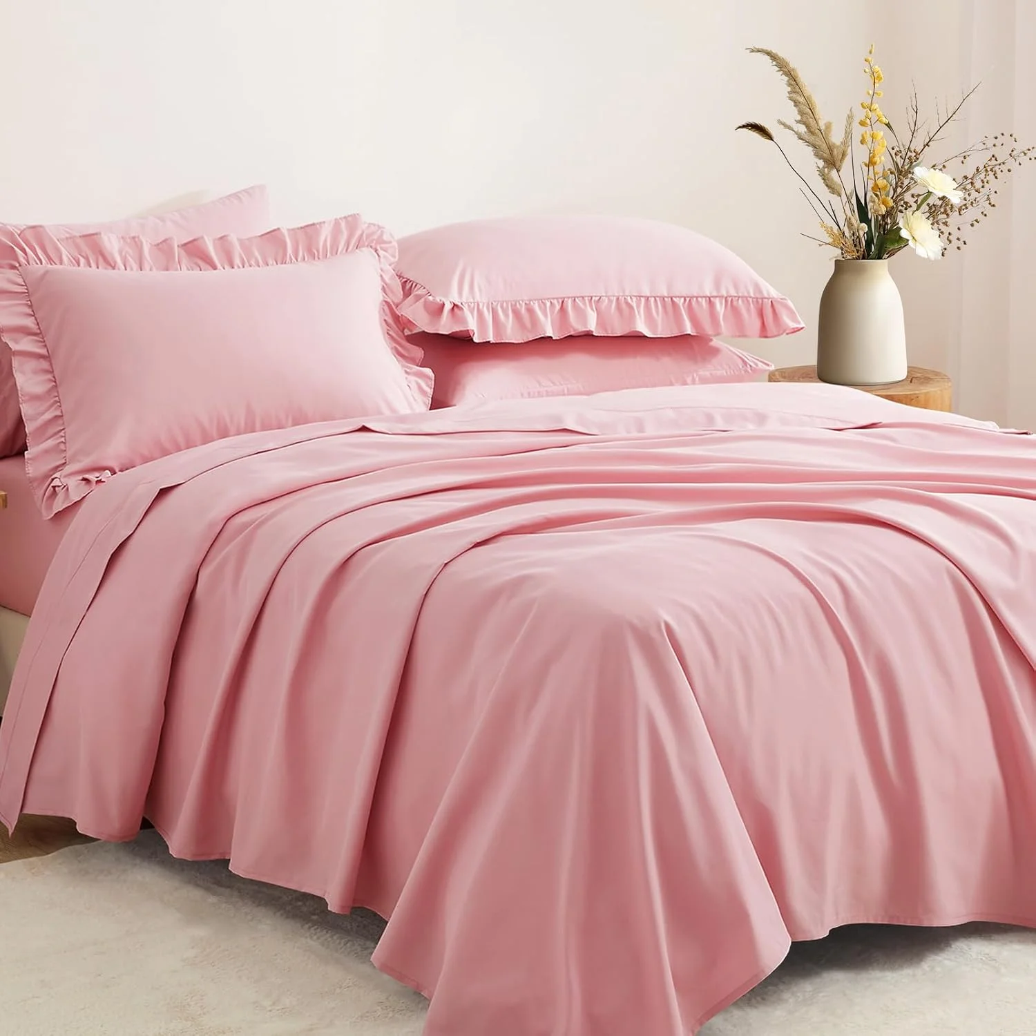 ست ملحفه چیندار صورتی کالباسی هورباونال سایز کوئین 6 تکه، مناسب برای تشکهای با عمق 16 اینچ، ملحفههای کوئین صورتی میکروفایبر با 2 روبالشتی چیندار، ست ملحفه تخت خواب شیک کهنه ست ملحفه چیندار صورتی کالباسی هورباونال سایز کوئین 6 تکه، مناسب برای تشکهای با عمق 16 اینچ، ملحفههای کوئین صورتی میکروفایبر با 2 روبالشتی چیندار، ست ملحفه تخت خواب شیک کهنه