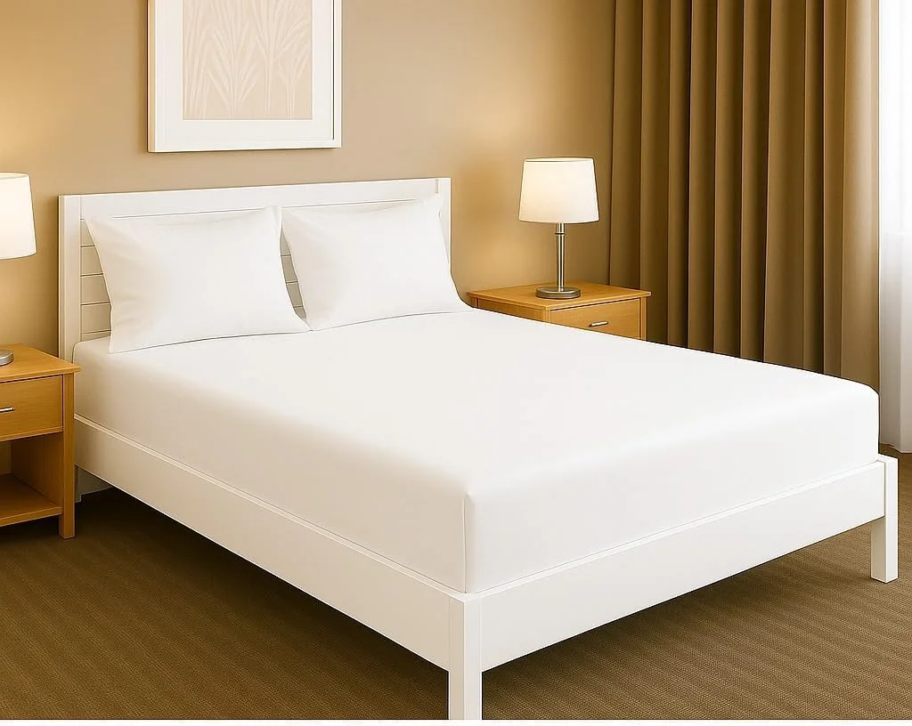 ست ملحفه کش دار دو نفره هتل لینن کلاب - 3 تکه، پلی کتان مرغوب با تراکم 144، کیفیت نرم و بادوام، سایز: (150 x 200 + 25 سانتی متر) + 2 روبالشتی لوکس (50 x 75 سانتی متر)، سفید ست ملحفه کش دار دو نفره هتل لینن کلاب - 3 تکه، پلی کتان مرغوب با تراکم 144، کیفیت نرم و بادوام، سایز: (150 x 200 + 25 سانتی متر) + 2 روبالشتی لوکس (50 x 75 سانتی متر)، سفید