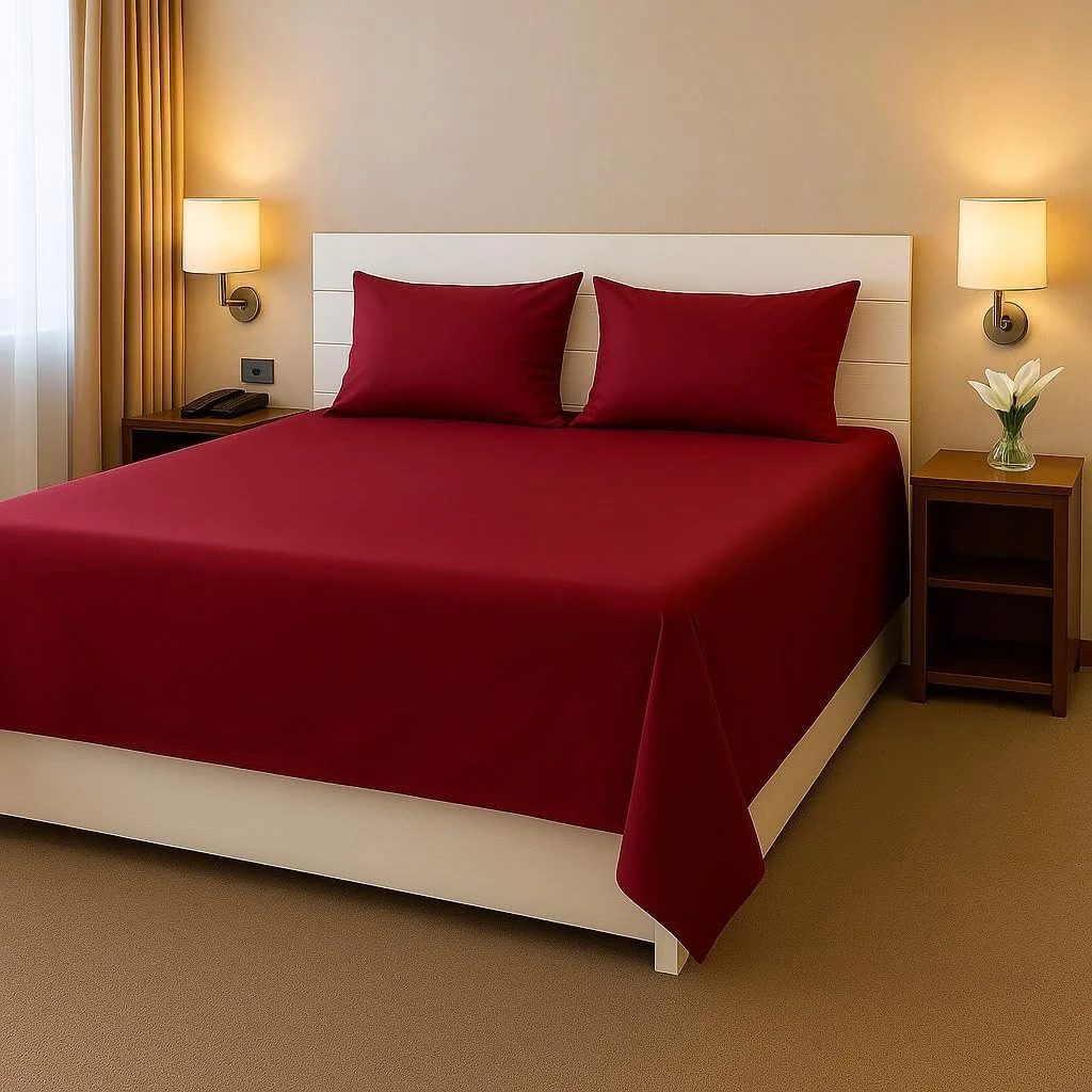 ست ملحفه تخت هتلی Klub - سه تکه، مخلوط پنبه عالی با تراکم بافت 144، سایز: دو نفره (200 x 240 سانتی متر) + 2 روبالشتی همرنگ (50 x 75 سانتی متر) برای تجربه خوابی لوکس، زرشکی ست ملحفه تخت هتلی Klub - سه تکه، مخلوط پنبه عالی با تراکم بافت 144، سایز: دو نفره (200 x 240 سانتی متر) + 2 روبالشتی همرنگ (50 x 75 سانتی متر) برای تجربه خوابی لوکس، زرشکی