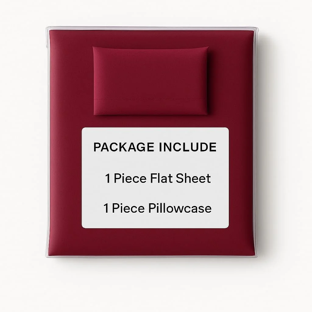 ست ملحفه تخت خواب هتلی Linen Klub - دو تکه، ترکیبی از پنبه ممتاز با تراکم بافت 144، سایز: یک نفره (170 x 240 سانتی متر) + 1 روبالشتی همرنگ (50 x 75 سانتی متر) برای تجربه خوابی لوکس، زرشکی