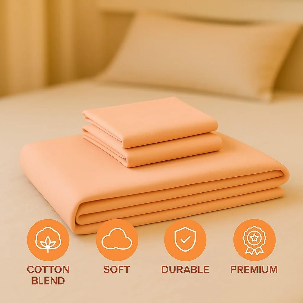 ست ملحفه تخت هتلی - 3 تکه، مخلوط پنبه عالی با تراکم بافت 144، سایز: کوئین (240 x 260 سانتی متر) + 2 روبالشتی هماهنگ (50 x 75 سانتی متر) برای تجربه خوابی لوکس، هلویی ست ملحفه تخت هتلی - 3 تکه، مخلوط پنبه عالی با تراکم بافت 144، سایز: کوئین (240 x 260 سانتی متر) + 2 روبالشتی هماهنگ (50 x 75 سانتی متر) برای تجربه خوابی لوکس، هلویی